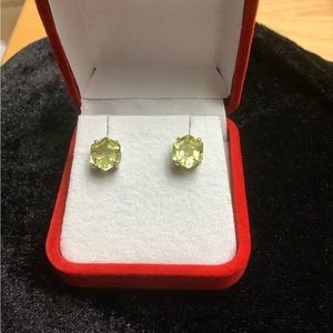 Hexagon Cut Lemon Quartz SS Earrings